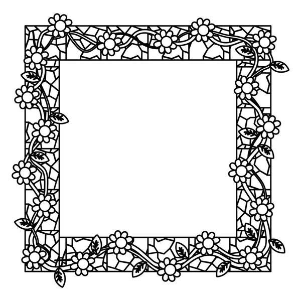 Linie Rustikales Gerüst Mit Blumen Und Stein Dekoration Vektor Illustration — Stockvektor