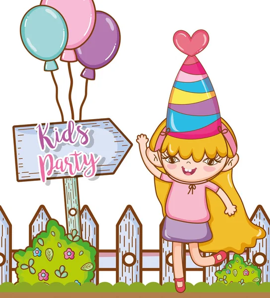 Beautiful girl on birthday party cute cartoons vector illustration graphic design