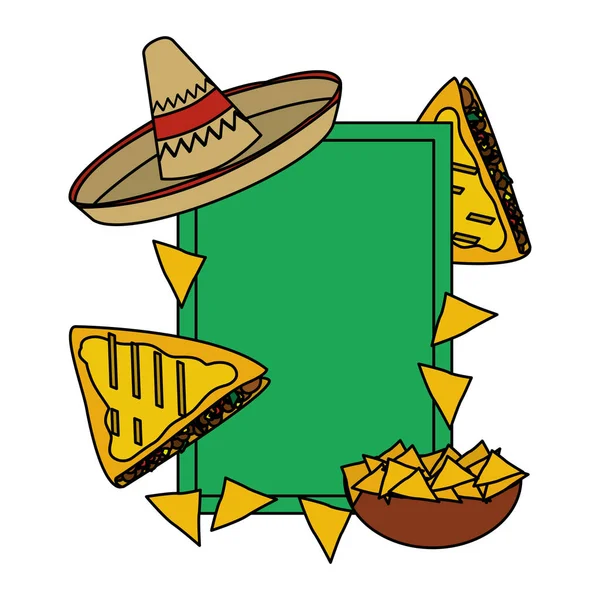 Színes Emblémáját Hagyományos Ízletes Mexikói Ételek Vektoros Illusztráció — Stock Vector