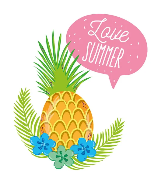 Älskar Sommar Med Ananas Och Blommor Karikatyrerna Vektor Illustration Grafisk — Stock vektor