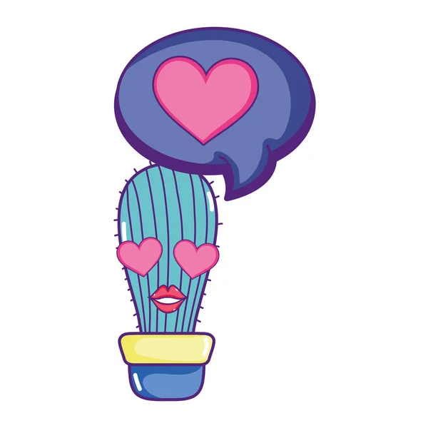 Kawaii Cactus Plante Avec Coeur Intérieur Chat Bulle Vecteur Illustration — Image vectorielle