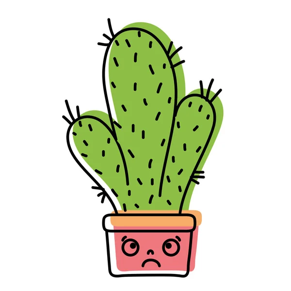 Przeniósł Się Kolor Kawaii Smutny Kaktus Roślin Wewnątrz Doniczki Ilustracja — Wektor stockowy