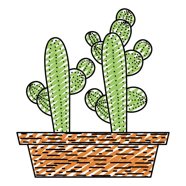 Doodle Cactus Nature Désert Plante Intérieur Pot Fleurs Vecteur Illustration — Image vectorielle