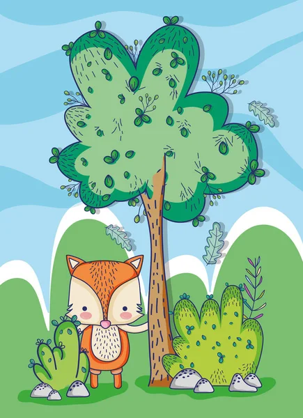Fox in the forest doodle cartoons vector illustration graphic design
