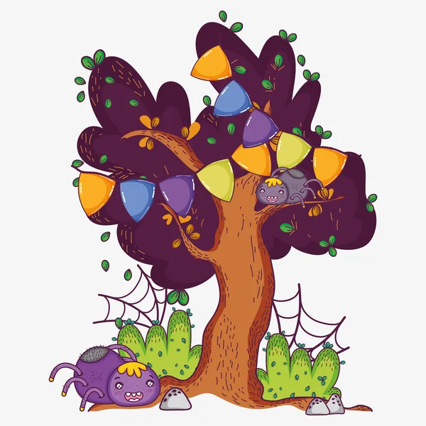 Halloween Baum Und Spinne Cartoons Konzept Vektor Illustration Grafik Design — Stockvektor