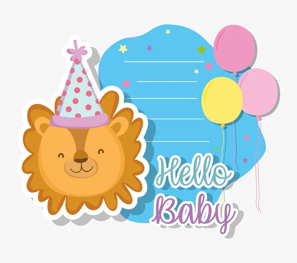 Lion Party Hat Baby Shower Invitation Vector Illustration — Stock Vector