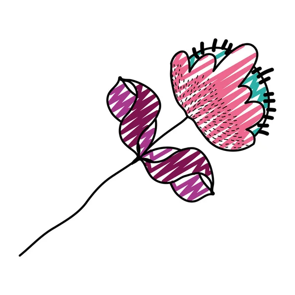 Doodle Blume Pflanzenstil Mit Exotischen Blättern Vektor Illustration — Stockvektor