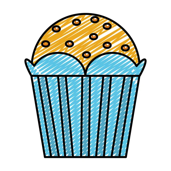 Doodle Köstliches Dessert Muffin Süße Lebensmittel Vektor Illustration — Stockvektor