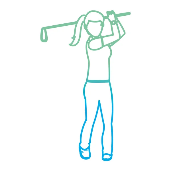 Mujer Línea Degradada Golfista Con Uniforme Vector Murciélago Golf Ilustración — Archivo Imágenes Vectoriales