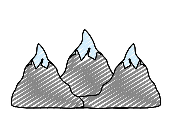 Doodle Přírodní Zasněžené Hory Zimní Počasí Vektorové Ilustrace — Stockový vektor