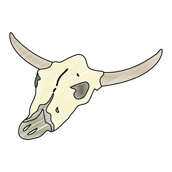 Doodle Búfalo Animal Morto Crânio Deserto Vetor Ilustração — Vetor de Stock