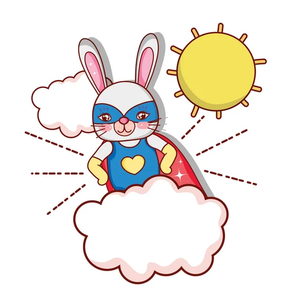 Rabbit superhero animal at nature cartoon vector illustration graphic design