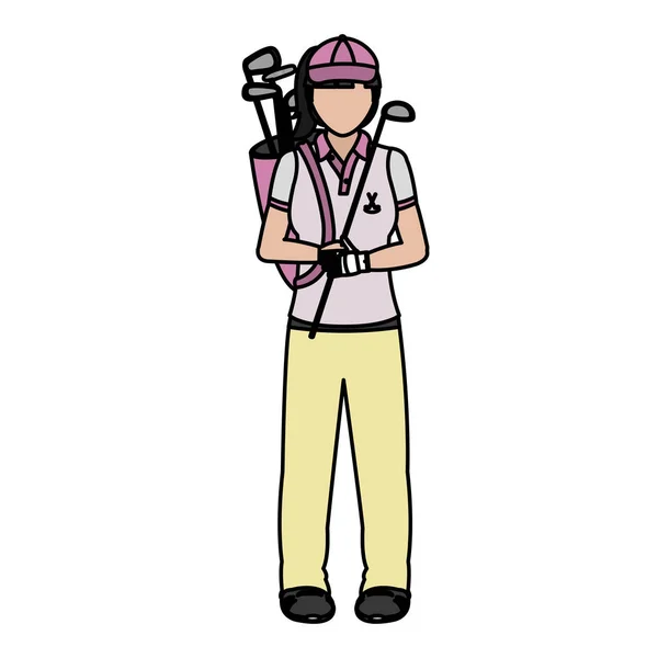 Couleur Femme Golfeur Avec Chauves Souris Intérieur Sac Illustration Vectorielle — Image vectorielle