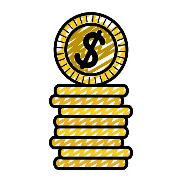 Doodle Μετάλλων Δολάριο Νομίσματα Χρήματα Νόμισμα Διανυσματικά Εικονογράφηση — Διανυσματικό Αρχείο