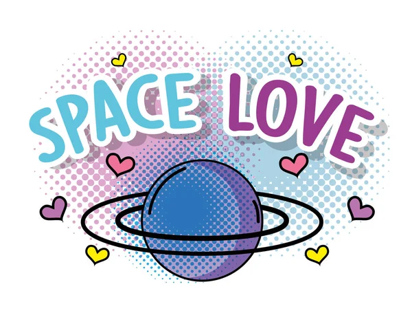 Cute planet with hearts to space love — Stock Vector