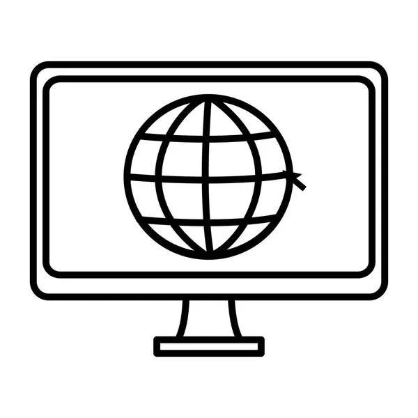 Linea Schermo Elettronico Del Computer Con Illustrazione Vettoriale Servizio Globale — Vettoriale Stock