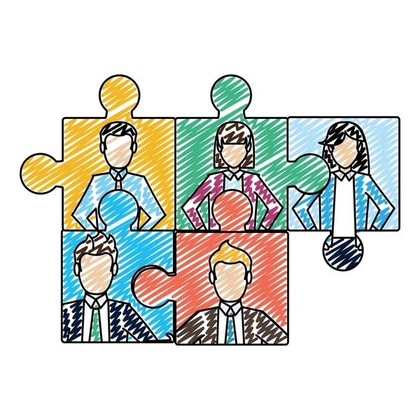 Peças Puzzle Doodle Com Ilustração Vetor Estratégia Profissional Empresários — Vetor de Stock
