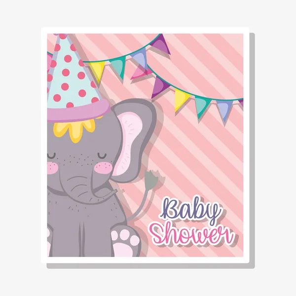 Ilustracja Wektorowa Słoń Transparent Strony Kapelusz Baby Shower — Wektor stockowy