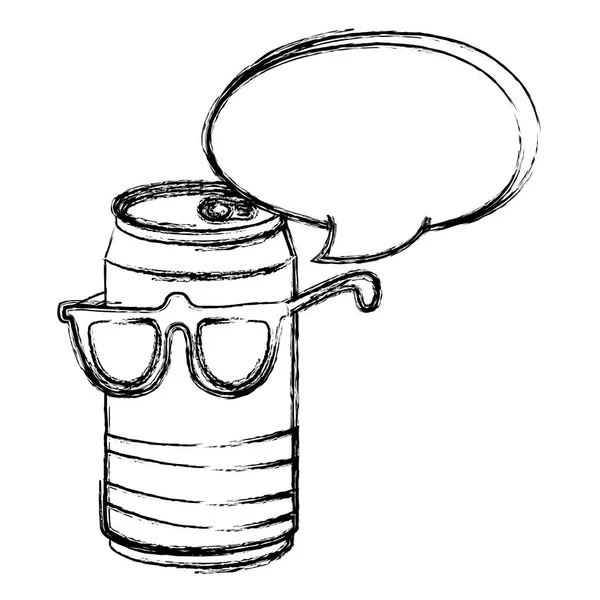 Grunge Kawaii Soda Can Glasses Chat Bubble Vector Illustration — Stock Vector