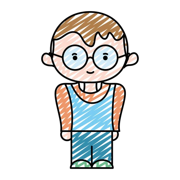 Doodle Junge Mit Frisur Und Brille Stil Vektor Illustration — Stockvektor