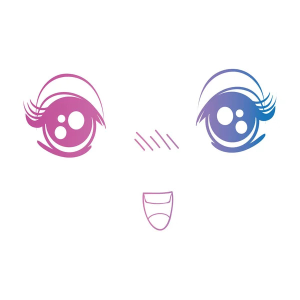Linie Anime Mädchen Gesichtsausdruck Vektor Illustration — Stockvektor