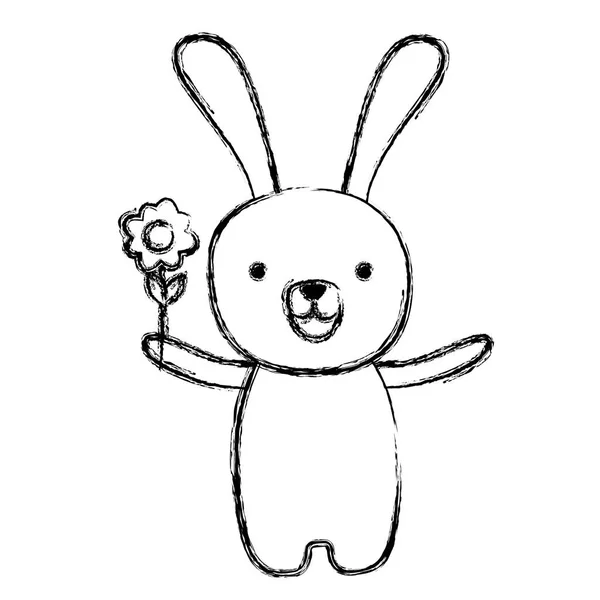 Grunge Dessin Animé Lapin Animal Avec Fleur Dans Illustration Vectorielle — Image vectorielle