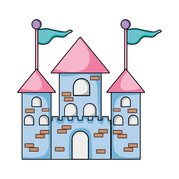 Edificio Del Castillo Medieval Con Banderas Ventanas Vector Ilustración — Vector de stock