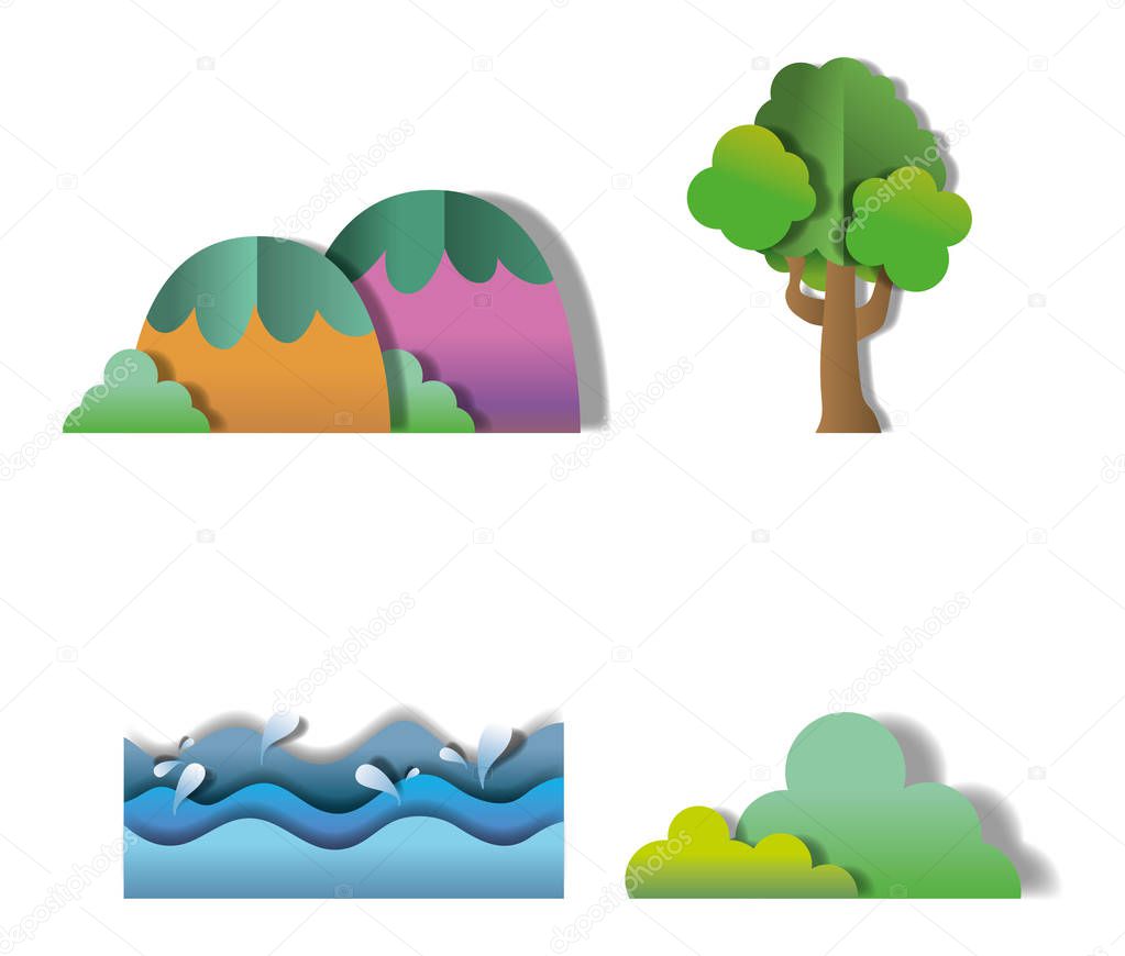 Set of nature paper art icons vector illustration graphic design