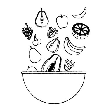 grunge lezzetli organik meyve kase vektör çizim içinde düşen