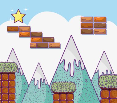 Retro video oyunu sahne karikatür kavramı vektör çizim grafik tasarım