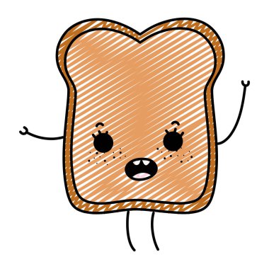 Kawaii mutlu dilim ekmek kollu doodle ve bacaklar illüstrasyon vektör