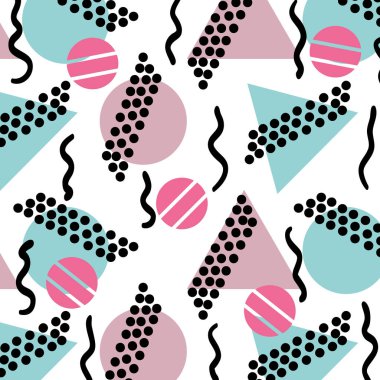 Memphis tarzı renkli geometrik tasarım vektör çizim ile