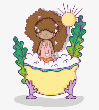 sevimli deniz kızı kadın bitkiler ile banyoda illüstrasyon vektör