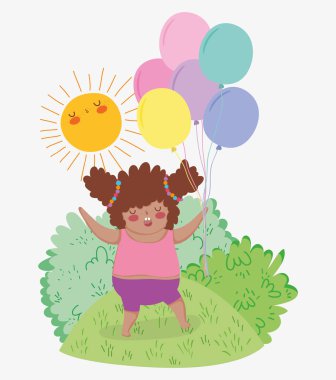 Balonlar ve çalılar vektör çizim ile Güzellik girl oyunu