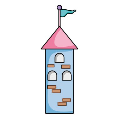 bayrak ve windows vektör çizim ile Bina Ortaçağ Kulesi