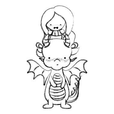 ejderha hayvan vektör çizim uzun saçlı grunge kadın