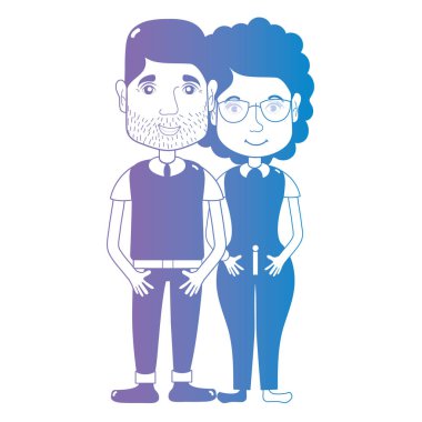 saç şekli ve kıyafet vektör çizim ile birlikte satır çift