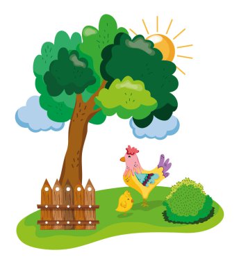 Güneşli bir gün vektör çizim grafik tasarım güzel tavuk