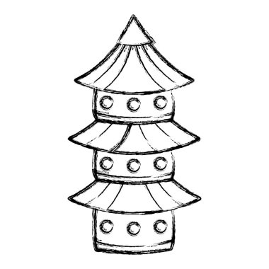 Grunge mimari Japon kule bulding windows ile vektör çizim