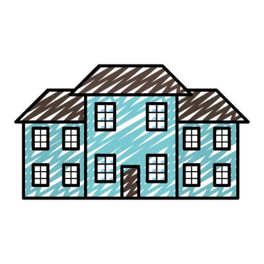 büyük ev mimarisi ile çatı doodle ve windows illüstrasyon vektör