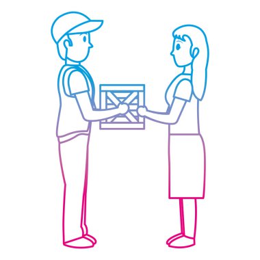 çizgi adam kadın vektör çizim için paket servisi teslim bozulmuş