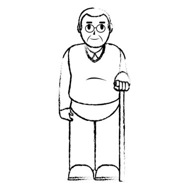 Grunge yaşlı adam gözlük ve baston vektör çizim ile