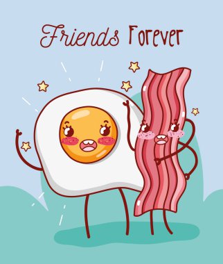 Kahvaltı arkadaşlar sonsuza dek kawaii karikatür vektör çizim grafik tasarım
