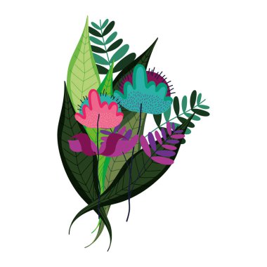 buket egzotik çiçekler ve stil vektör çizim bırakır