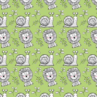 sevimli salyangoz ve aslan hayvanlar arka plan vektör çizim