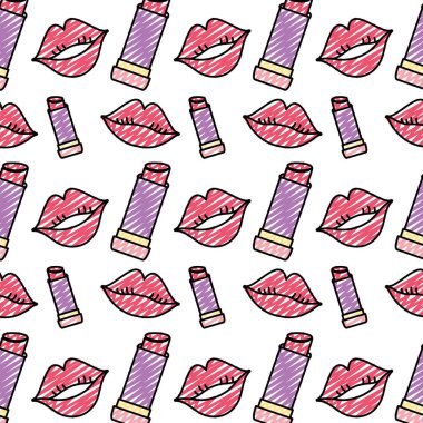 lipstiick makyaj ve moda dudaklar arka plan vektör çizim doodle