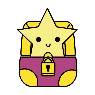 renk mutlu yıldızın içine grafik göğüs ve asma kilit vektör çizim