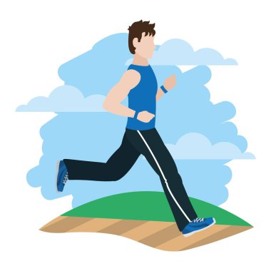 fitness eğitim manzara vektör çizim içinde koşan adam