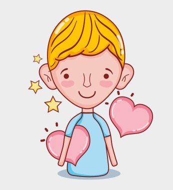 Sevimli çocuk kalp karikatür ile vektör çizim grafik tasarım