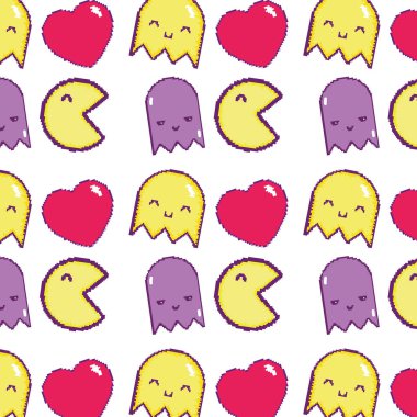 video oyunu karakterleri teknoloji ve kalp arka plan vektör çizim